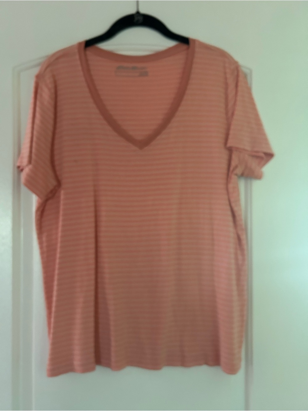 Eddie Bauer Peach and Cream Striped Crewneck Tee